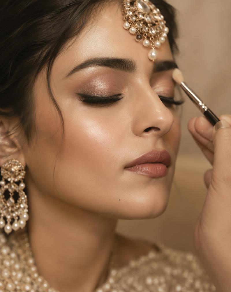 Bridal eye makeup being applied